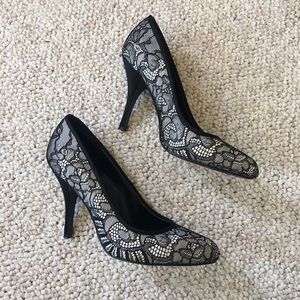 White House black market satin lace pumps